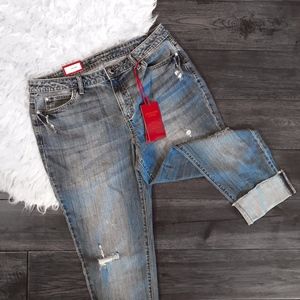 Jennifer Lopez Distressed Mid-Rise Boyfriend Jeans
